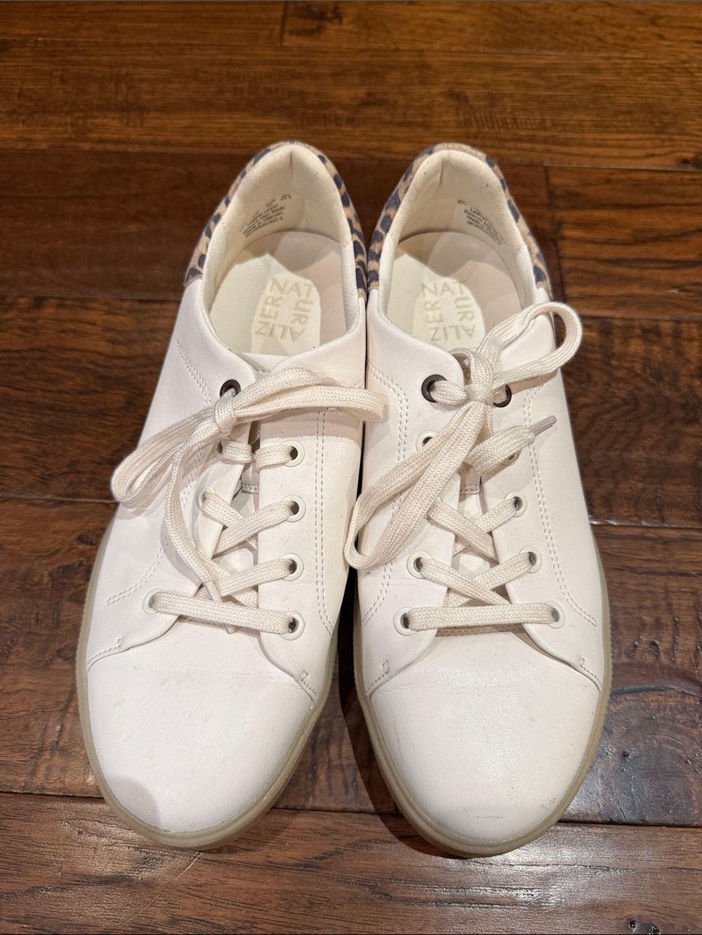 Naturalizer Cream Lace-Up Sneakers with Leopard Heel - Picture 3 of 5